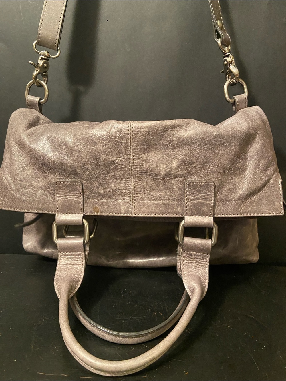 Garnet Hill Leather Shoulder/Crossbody Steel Grey Leather Folded Bag